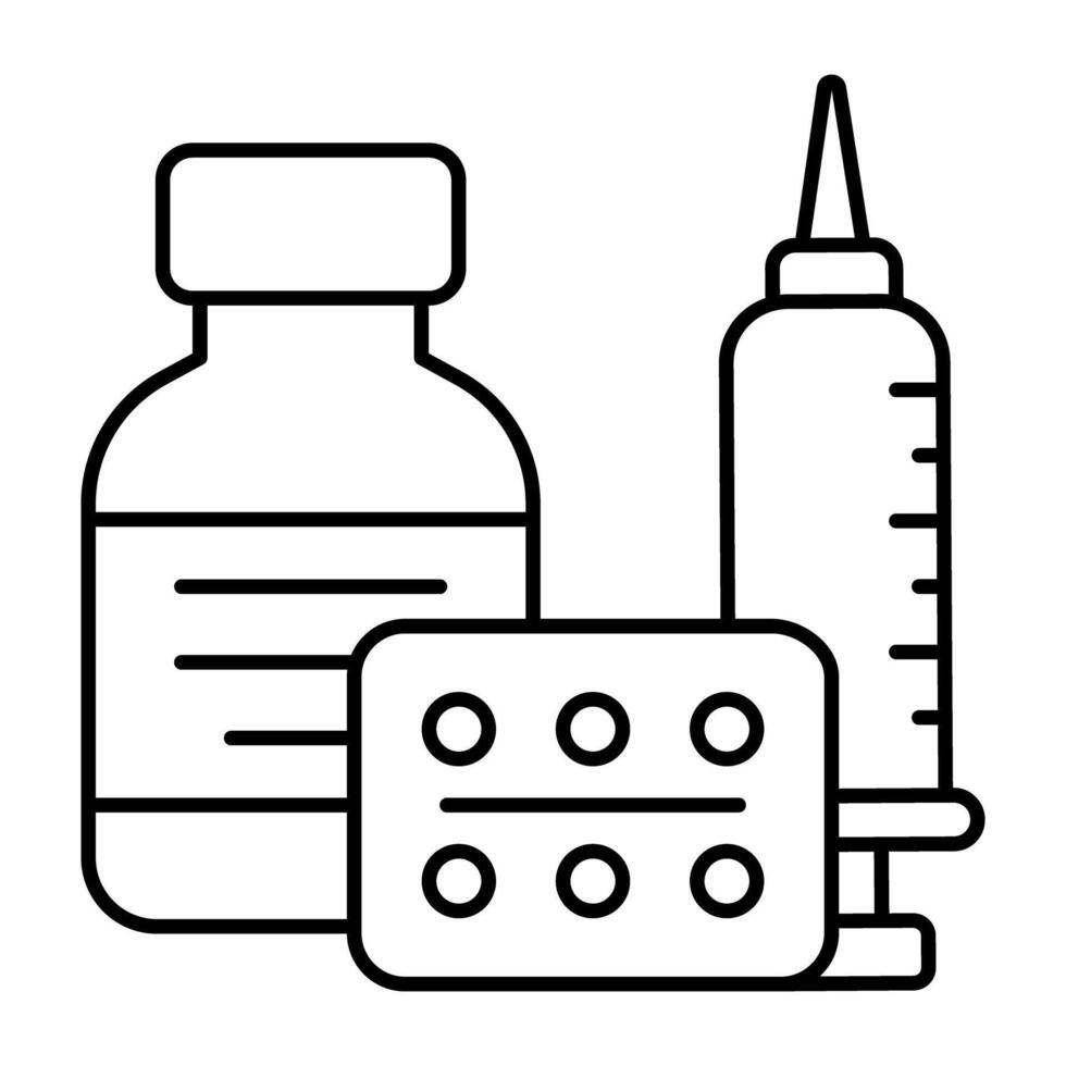 download Linear icon of injection with pills, medicine vectors