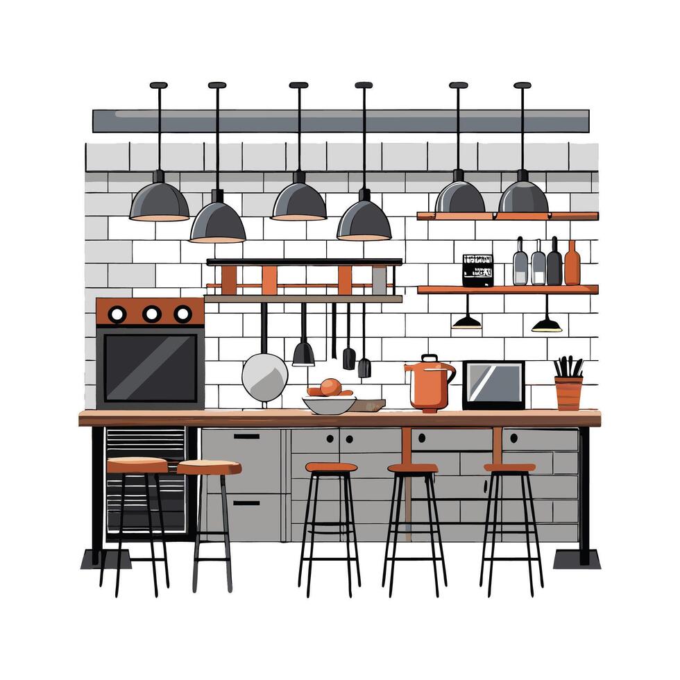 Stylish Industrial Kitchen Design Icons vector
