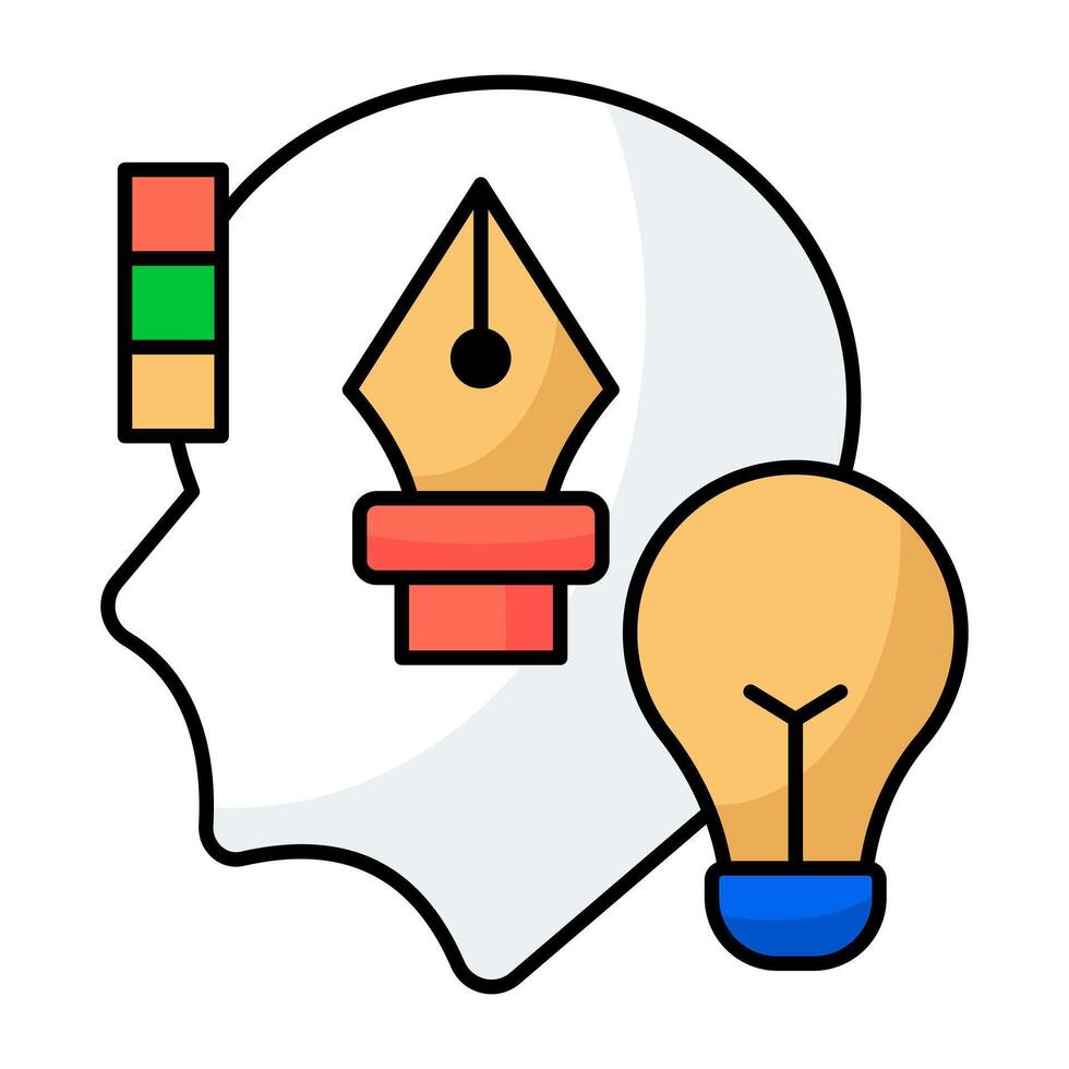 Lightbulb with pen, icon of designing idea vector