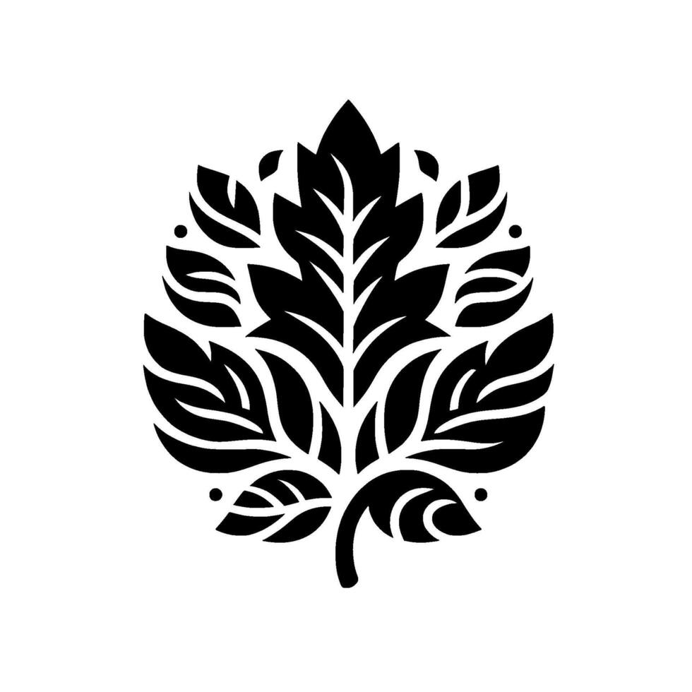 Bold, symmetrical black leaf illustration with stylized veins and elegant, organic, on a stark white backdrop. vector
