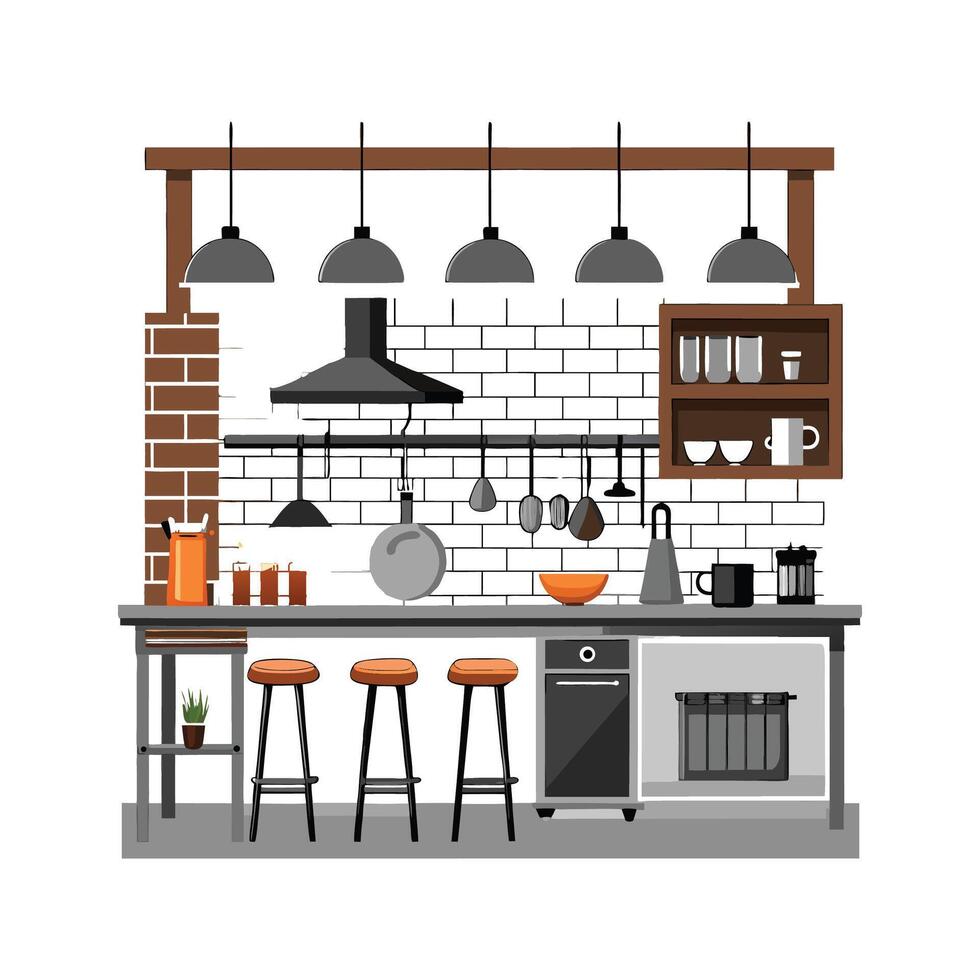 Chic Icons for Unique Industrial Kitchen Designs vector