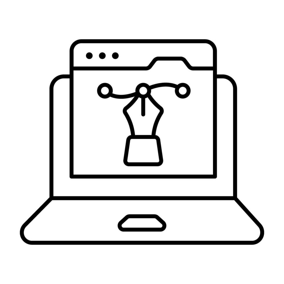 Pen with nodes on web page, bezier tool icon linear vector