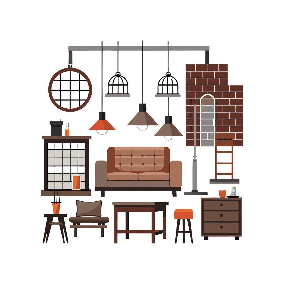 Quality Industrial Loft Design Elements Icons vector