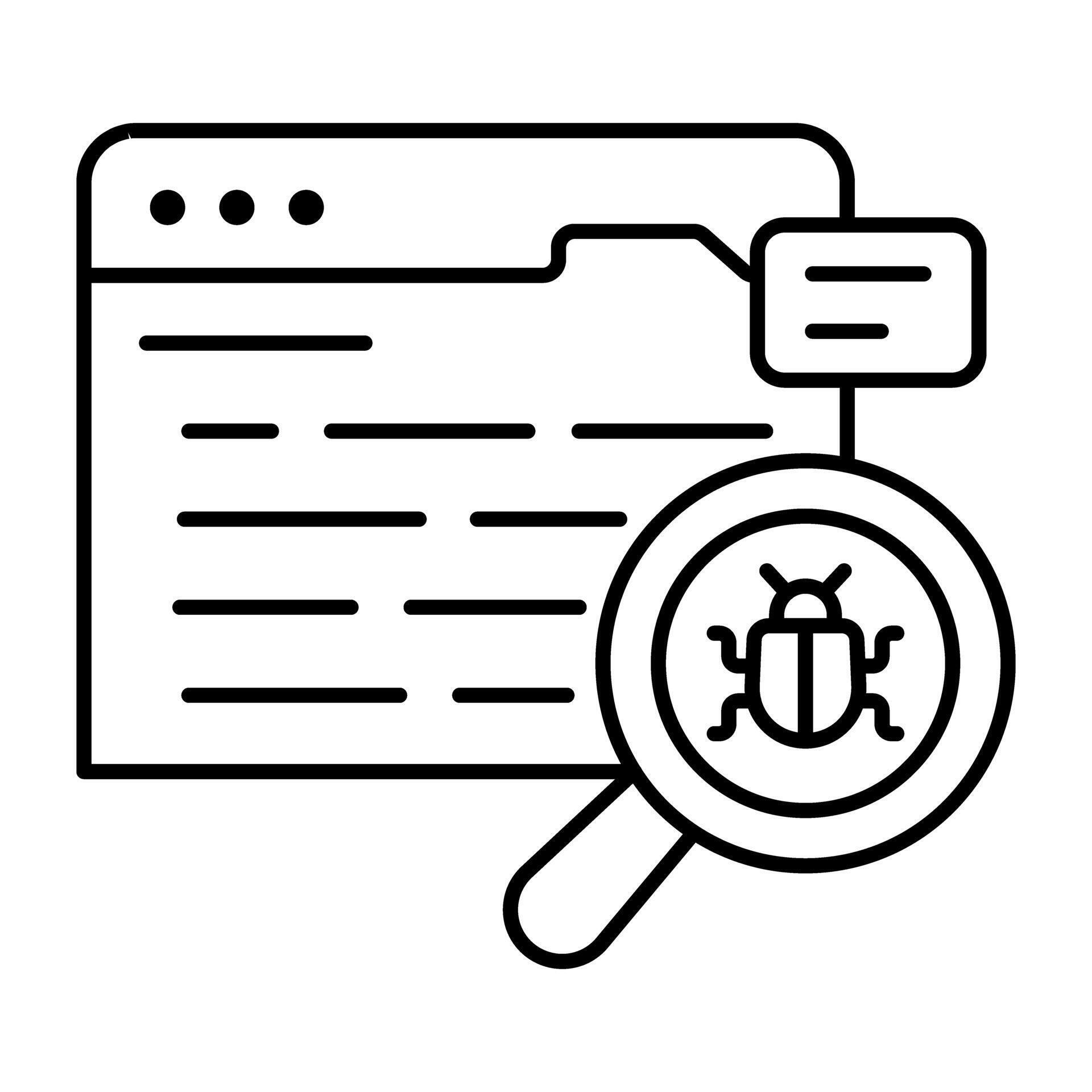 Virus under magnifying glass, debugging linear icons 59089559 Vector ...