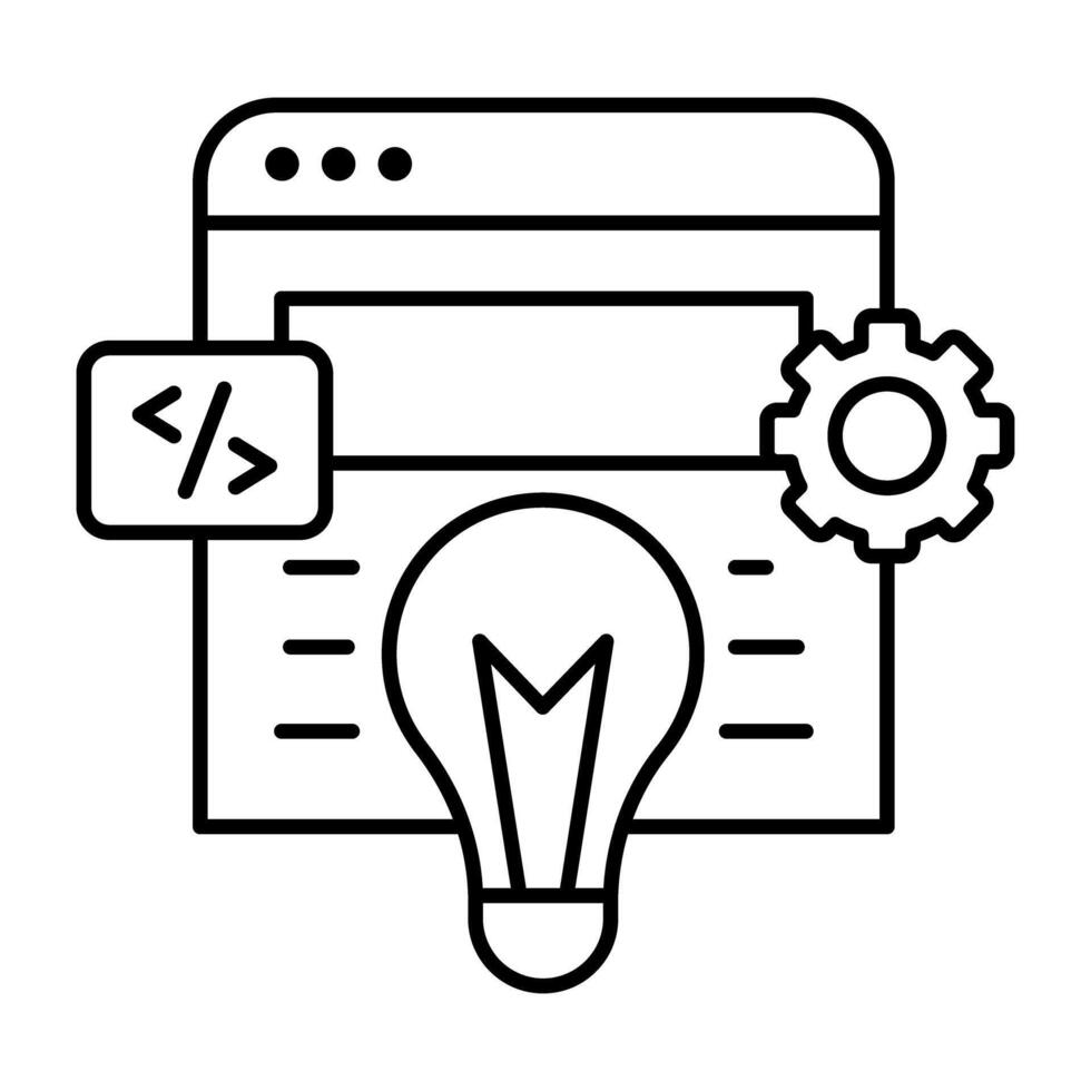 Lightbulb with gear, linear icon of coding ideas vector