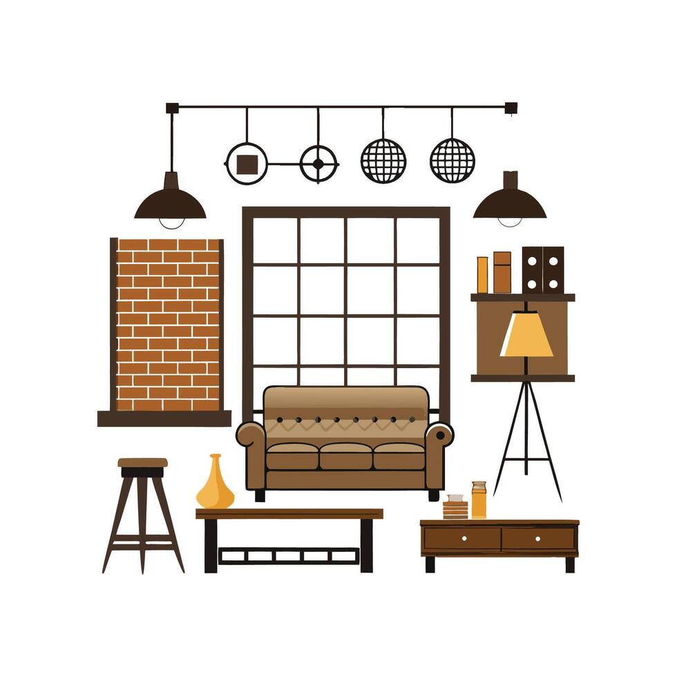 Elegant Industrial Loft Design Elements vector