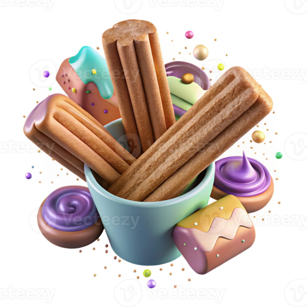 beautiful modern Churros Cinnamon Sugar Dessert Isolated Food Truck Graphic high quality png