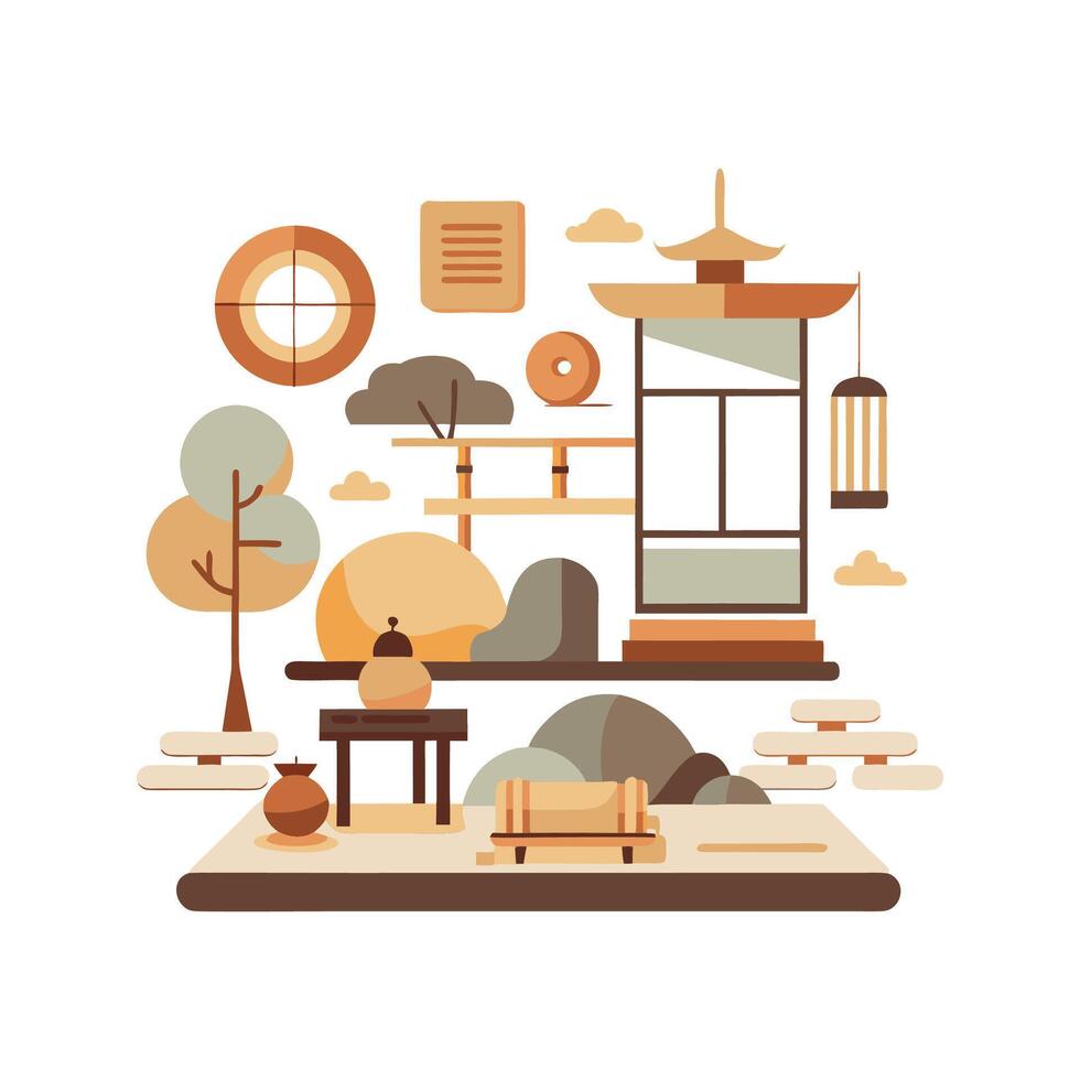Chic Icons for Japanese Zen Interior Design vector