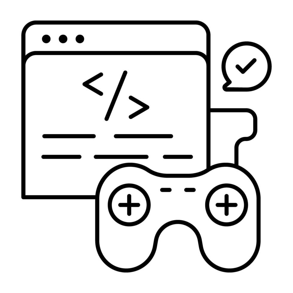 Conceptual linear design icon of game coding vector