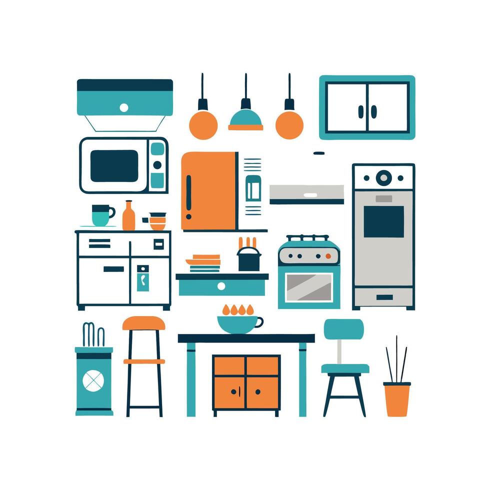 Chic Icons for Kitchen Refrigerator Designs. vector