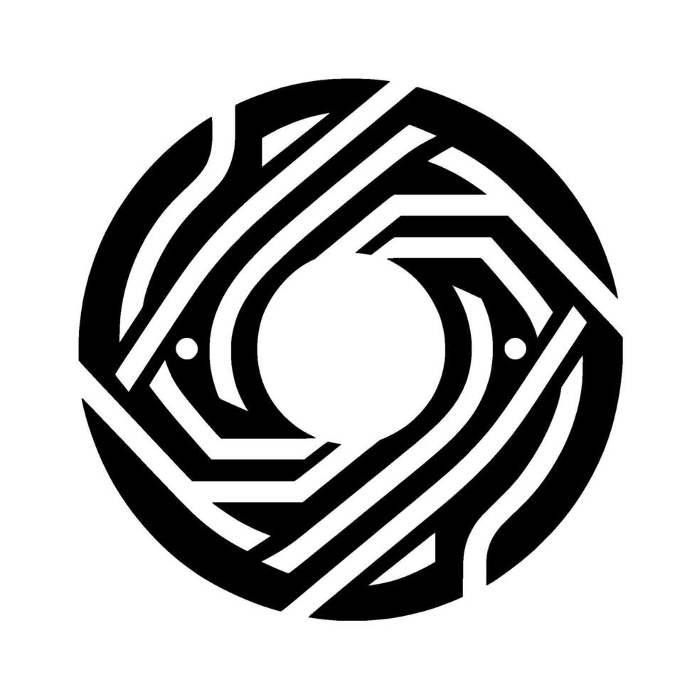 Abstract Geometric Black and White Circular with a Central Hole and Intersecting Lines, Minimalist Aesthetic vector