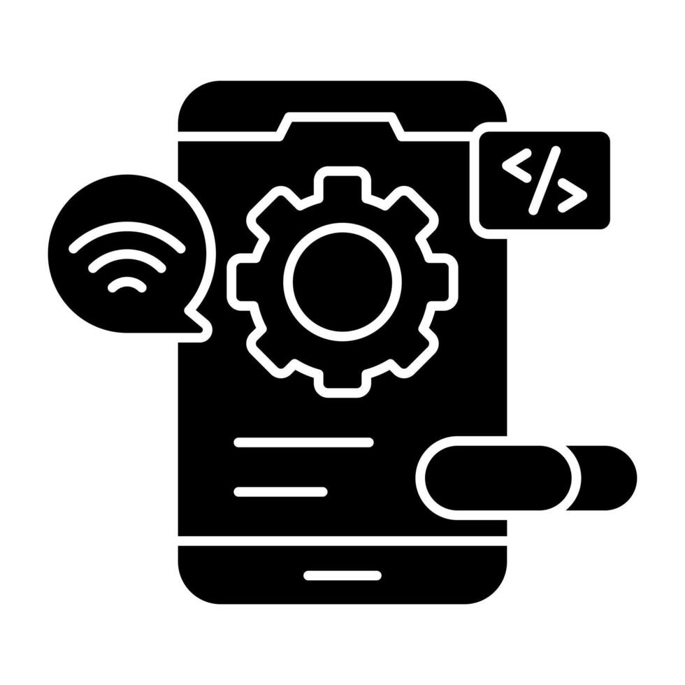 A unique solid icon of mobile setting vector