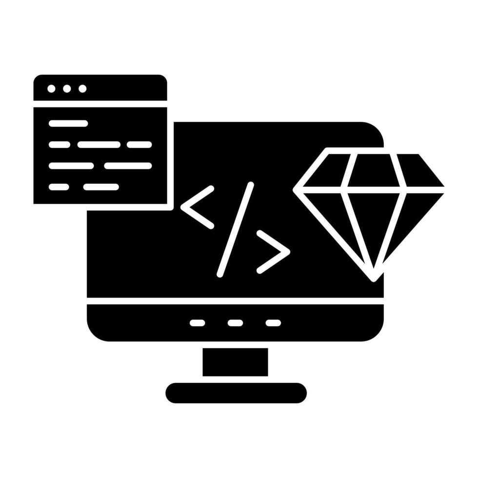 Conceptual solid design icon of premium coding vector