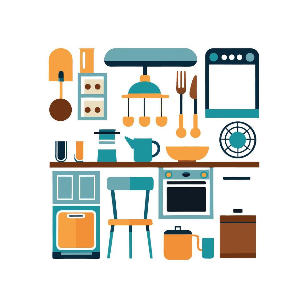 Chic Kitchen Icons for Refrigerator Decor vector