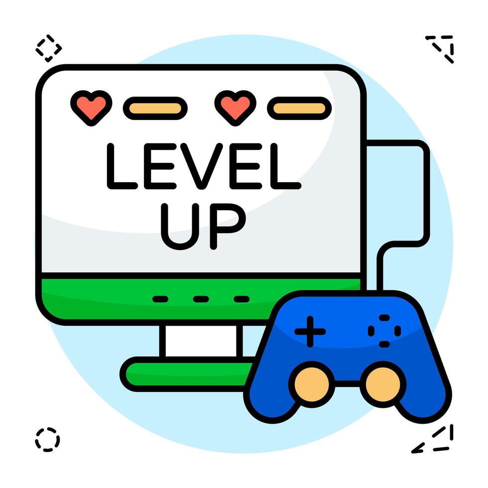 A flat design icon of mobile game level up vector