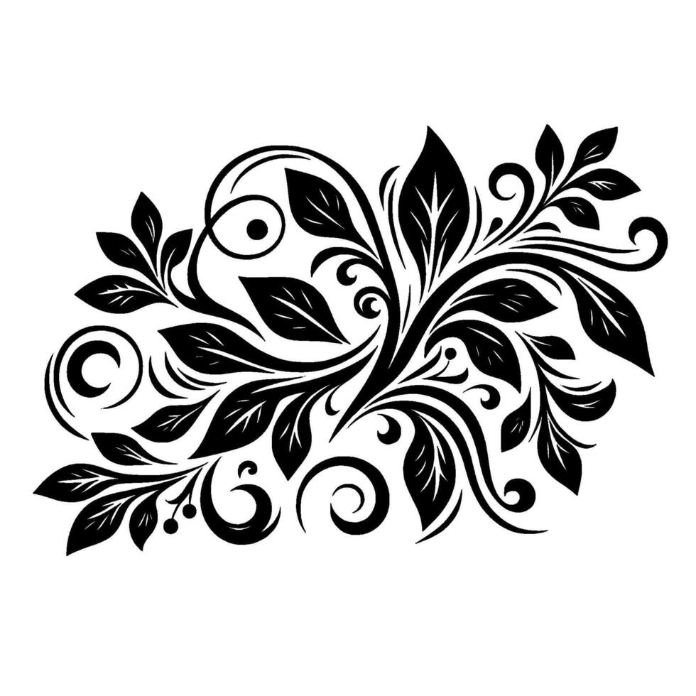 Elegant black floral with leaves and swirls on a white background. vector