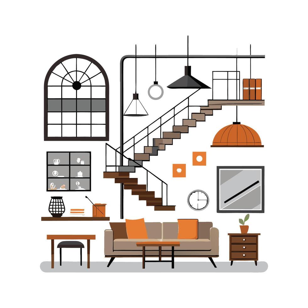 Comprehensive Icons for Loft Interiors vector