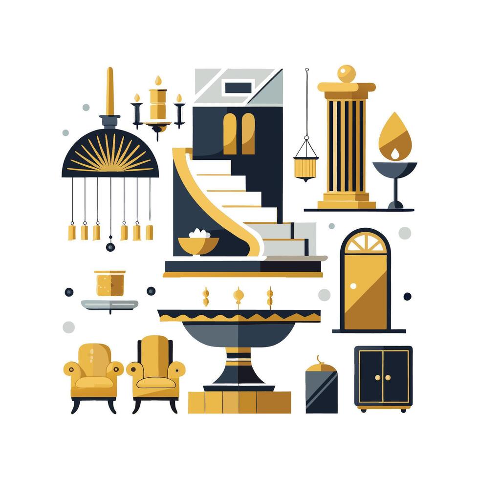 Elegant Icons for Luxury Interior Features Icons Set. vector