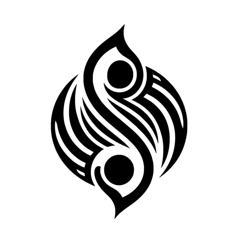 Symmetrical black and white tribal featuring overlapping teardrop shapes and circles, evocative of balance and harmony on a white background. vector