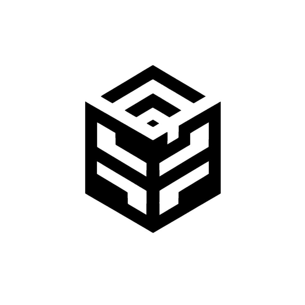 Geometric Black and White Cube with Mazelike on a Plain White Background, Slight Shadow vector