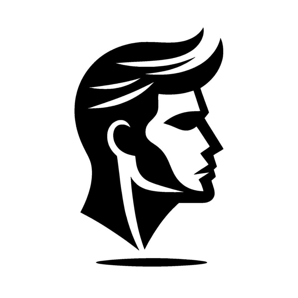 Modern Silhouette Stylish Male Profile with Detailed Haircut and Geometric Beard, presented in striking black and white contrast on a clean white background, minimalist . vector