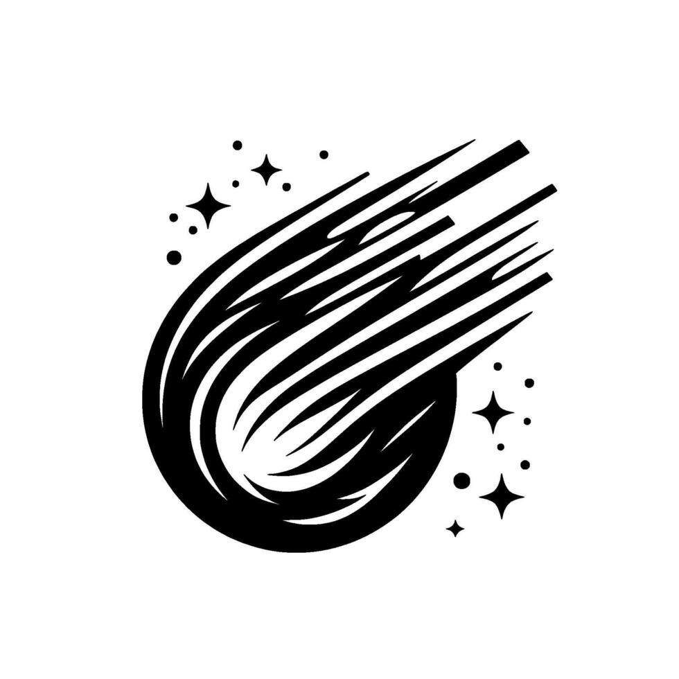 Minimalist Black and White Comet with Starry Accents, a Striking Silhouette on a White Background. vector