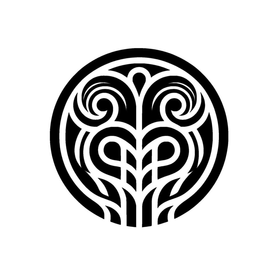 Intricate Black White Tribal , Circular Ornament with Spirals, Heart Shapes, and a Botanical Element on White vector