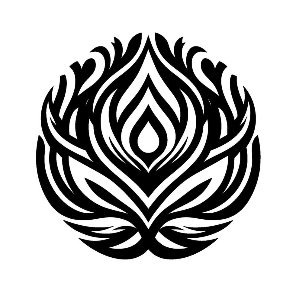 Bold Black White Abstract Floral Mandala , Symmetrical Pattern, Striking Contrast on White Background. vector