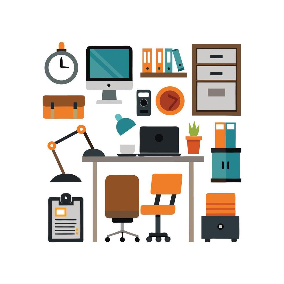 Creative Icons for Office Desk Essentials vector