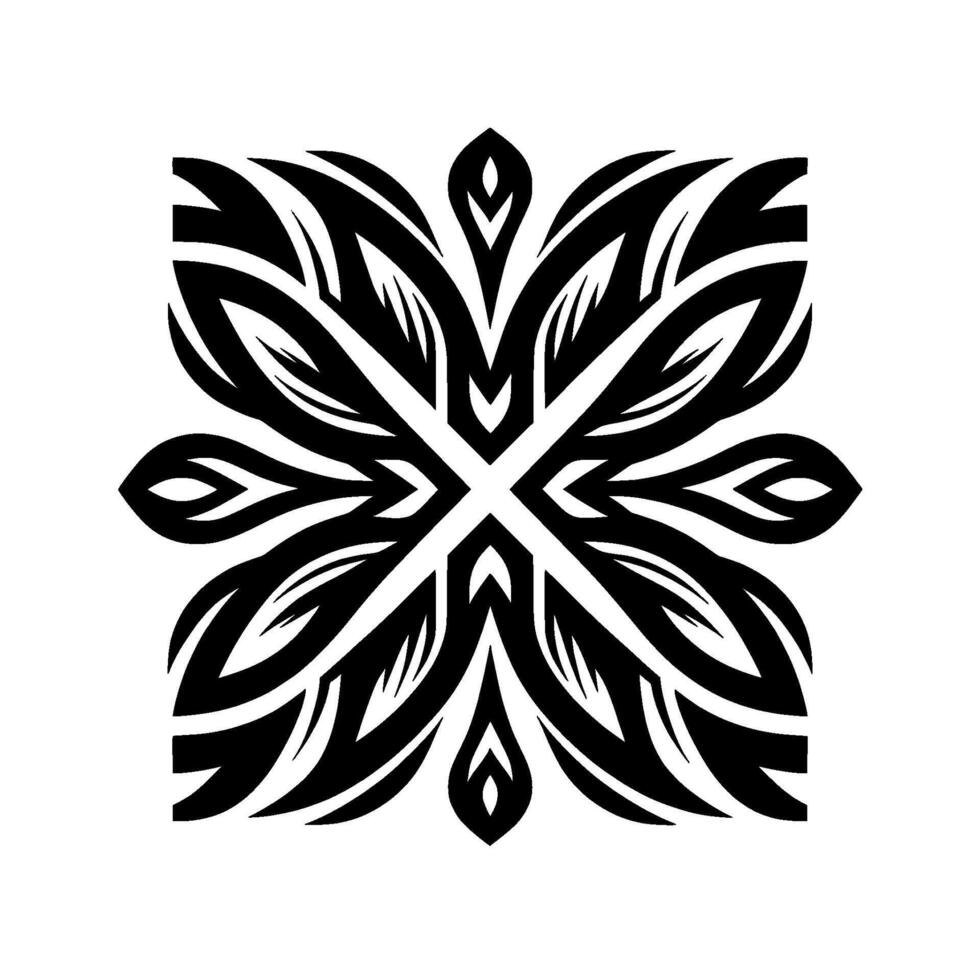 Symmetrical Black and White Floral A Modern Geometric Pattern with LeafLike Shapes in a Square Composition. vector