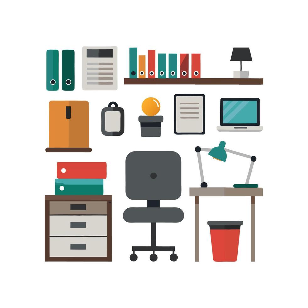 Artistic Icons for Office Desk Elements vector
