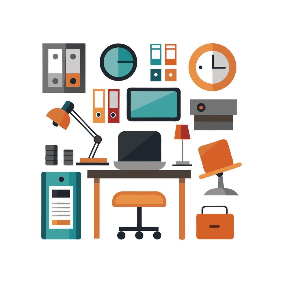 Chic Icons for Office Desk Essentials vector