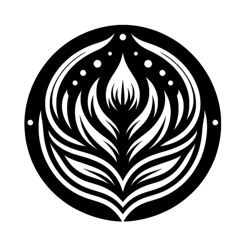 Elegant Black and White Floral Mandala with Abstract Petals and Decorative Dots, Contained in a Circle vector