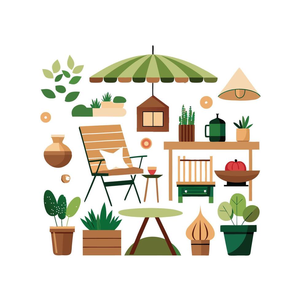 Charming Icons for Unique Outdoor Patio Designs vector