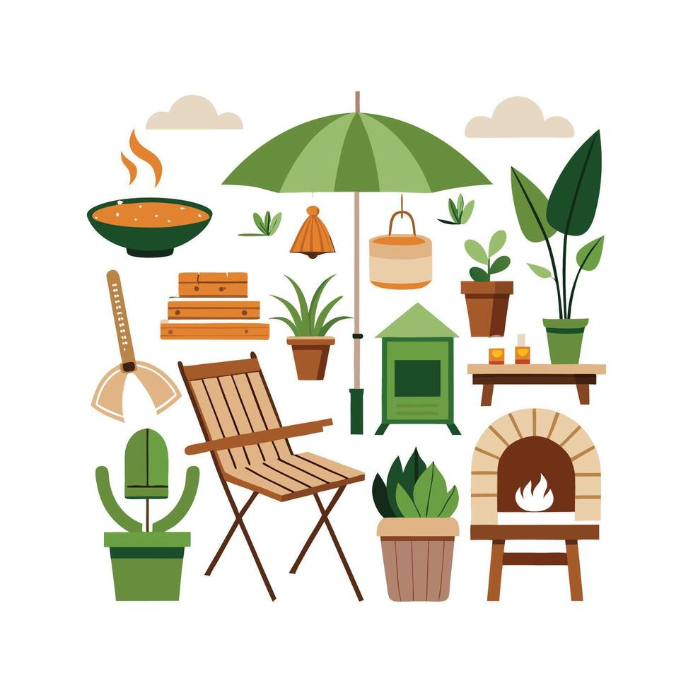 Diverse Icons for Enriching Outdoor Patio Experiences vector