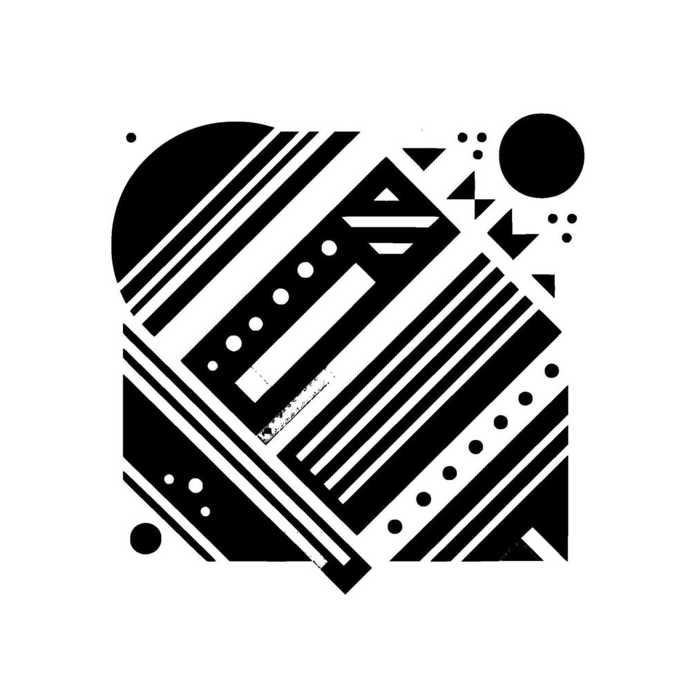 Geometric Black White Composition Abstract shapes with intersecting lines, circles, squares, and triangles, a modern minimalist artwork. vector
