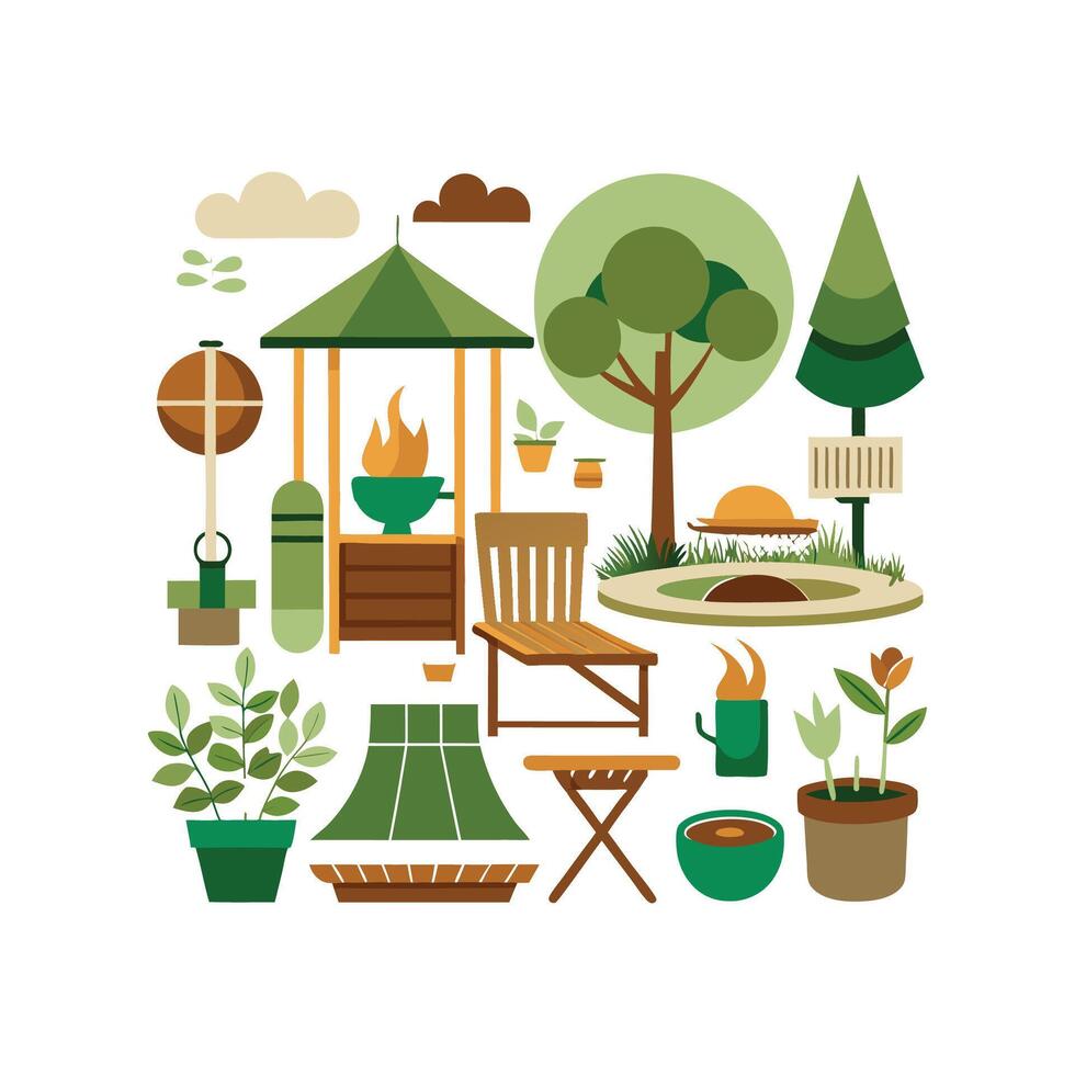 Stylish Icons Representing Outdoor Living Features vector
