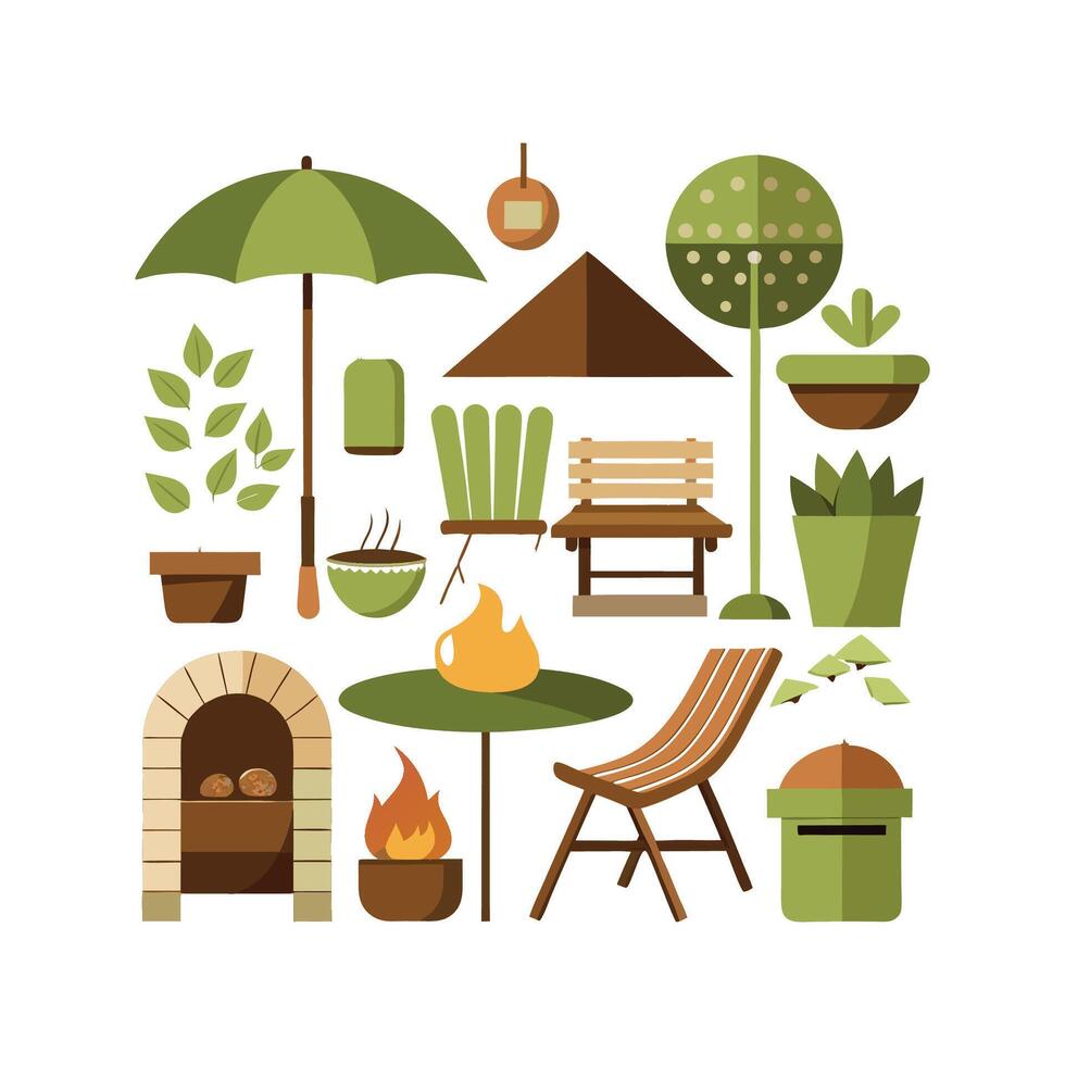 Elegant Icons for Outdoor Patio Garden Designs vector