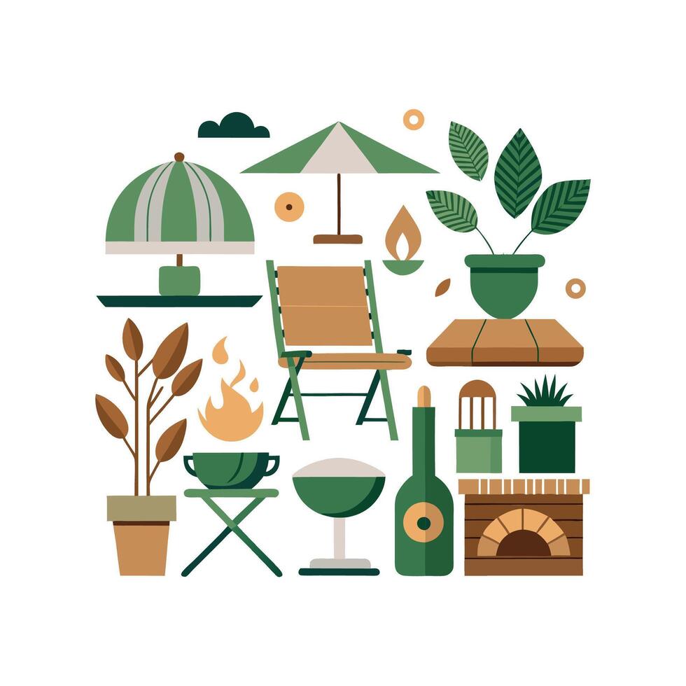 Unique Icons for Innovative Outdoor Garden Designs vector
