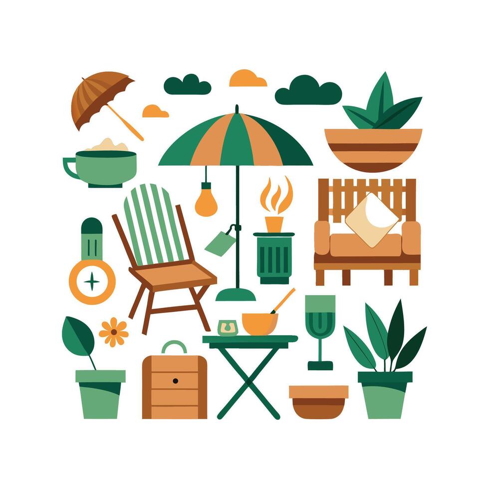 Essential Icons for Outdoor Garden and Patio Designs vector