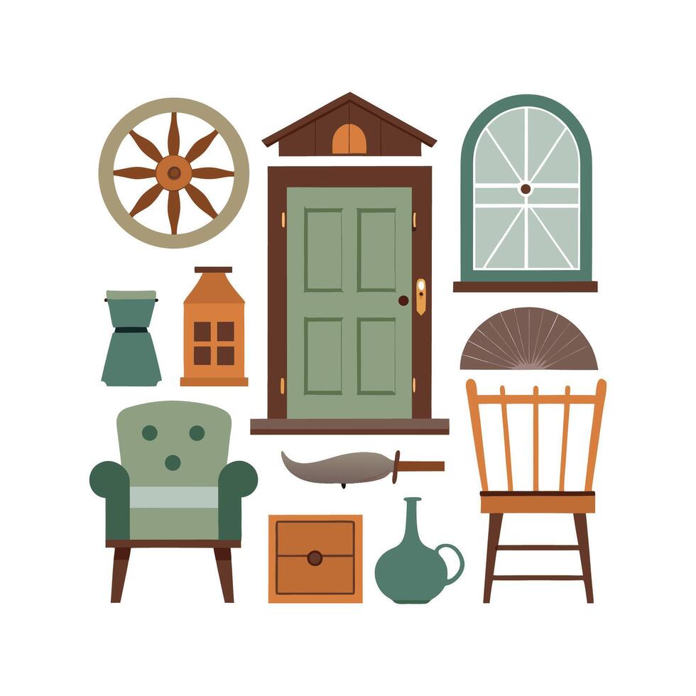 Chic Icons for Vintage Rustic Interiors vector