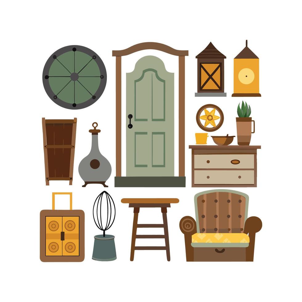 Creative Icons for Chic Vintage Interiors vector