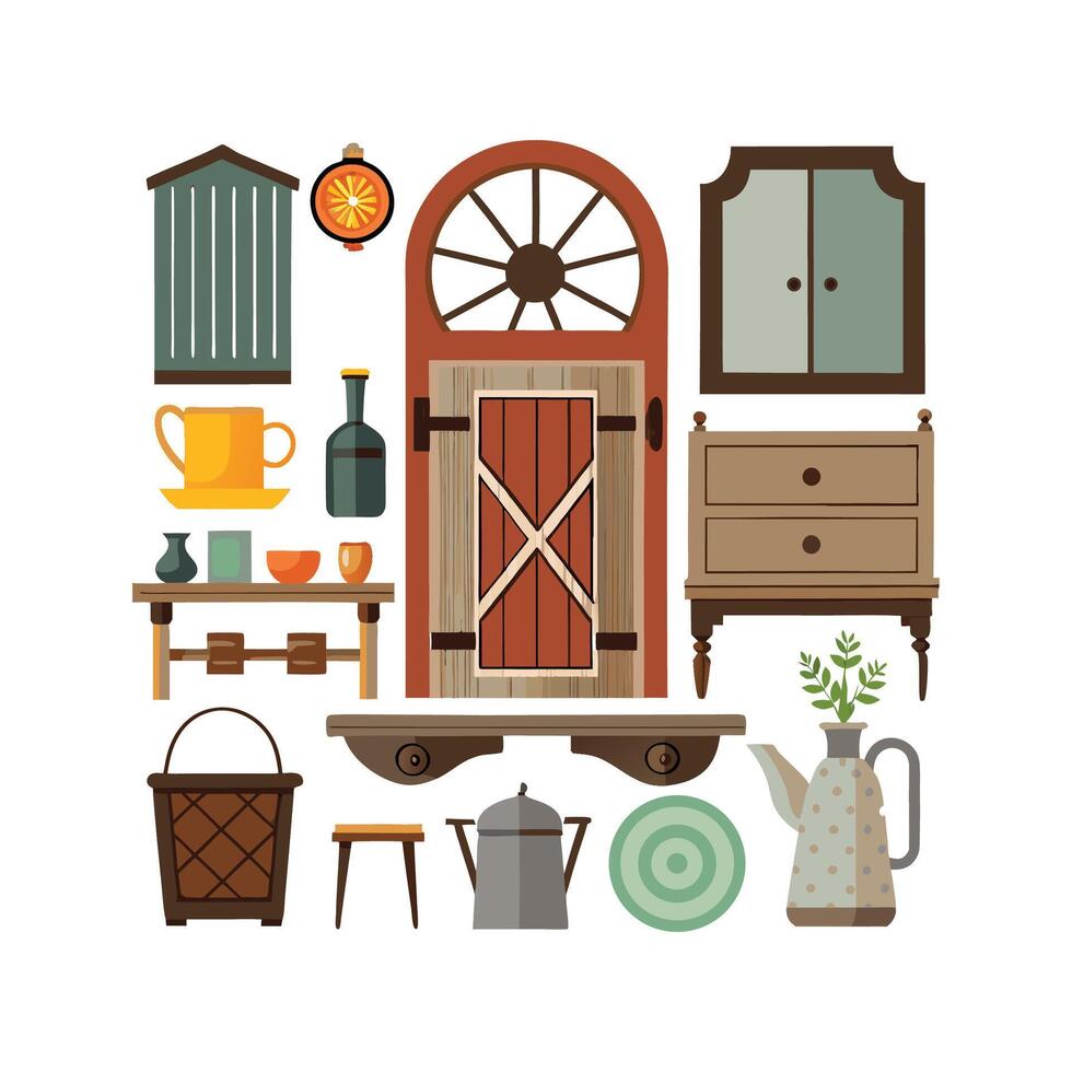 Stylish Icons for Rustic Home Decoration. vector
