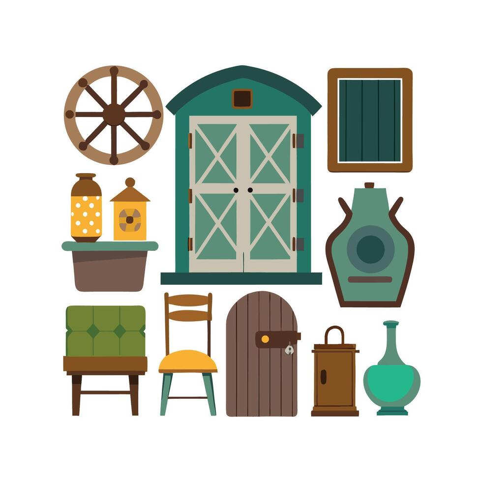 Stylish Icons for Cozy Vintage Interiors vector