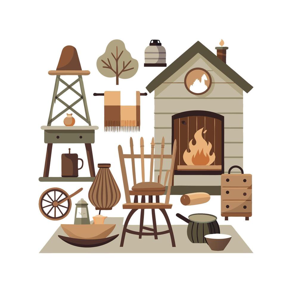 Diverse Icons for Rustic Farmhouse Interior Elements vector
