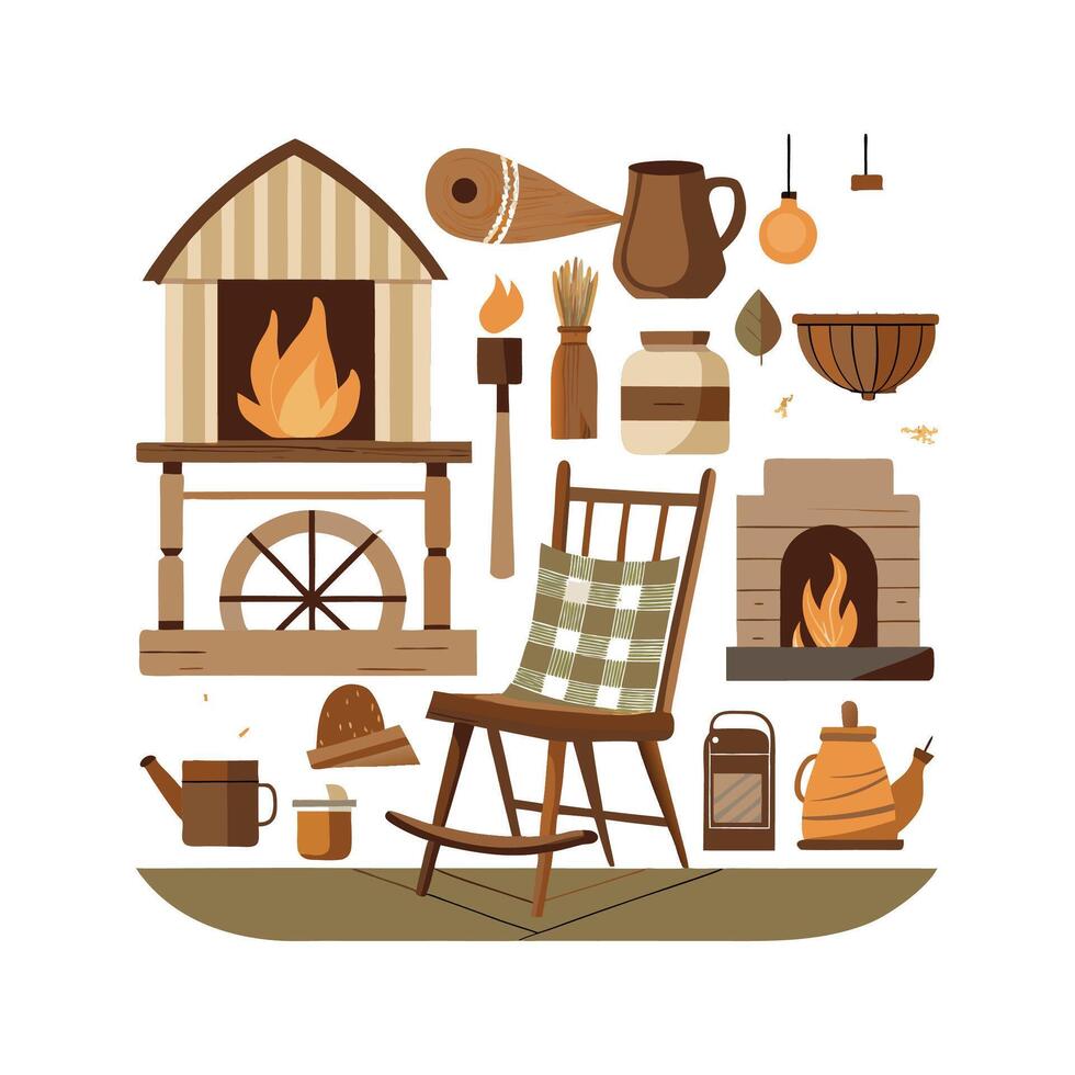 Elegant Icons for Cozy Farmhouse Interior Decor vector