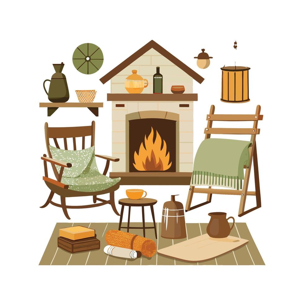Stylish Icons for Vintage Farmhouse Interior Arrangements vector