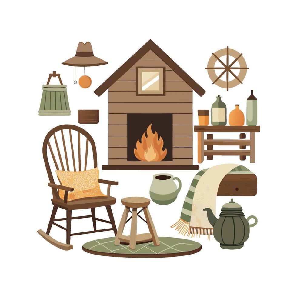 Comprehensive Icons for Rustic Farmhouse Interiors vector