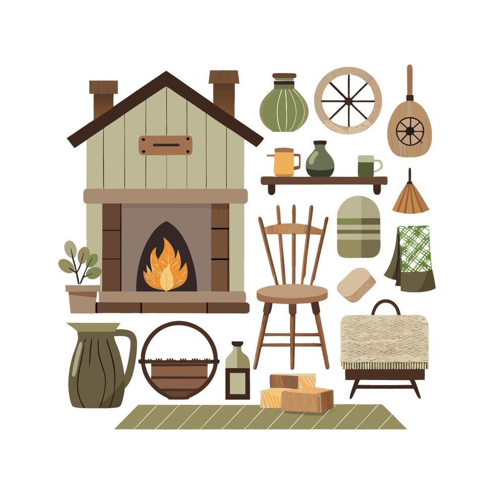 Stylish Icons for Rustic Farmhouse Interior Design vector