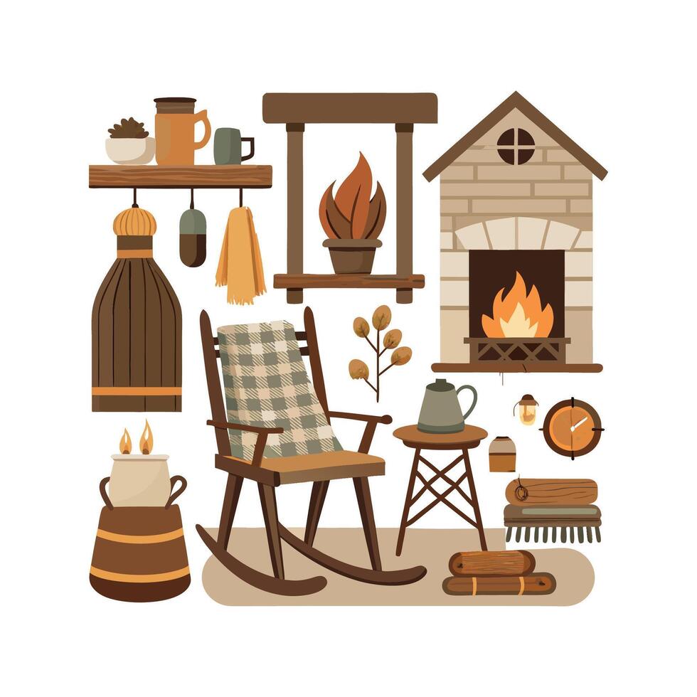 Illustrative Icons for Dreamy Rustic Farmhouse Interiors vector